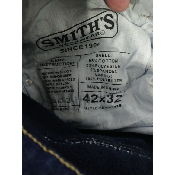Smiths Workwear Fleece Lined 5 Pocket Relaxed Fit Denim Jeans Mens 42x32 Stretch - Picture 10 of 11